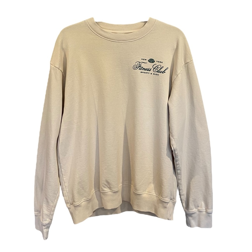 Sporty & Rich New York Fitness Club Crewneck Sweatshirt In Cream - Picture 2 of 9